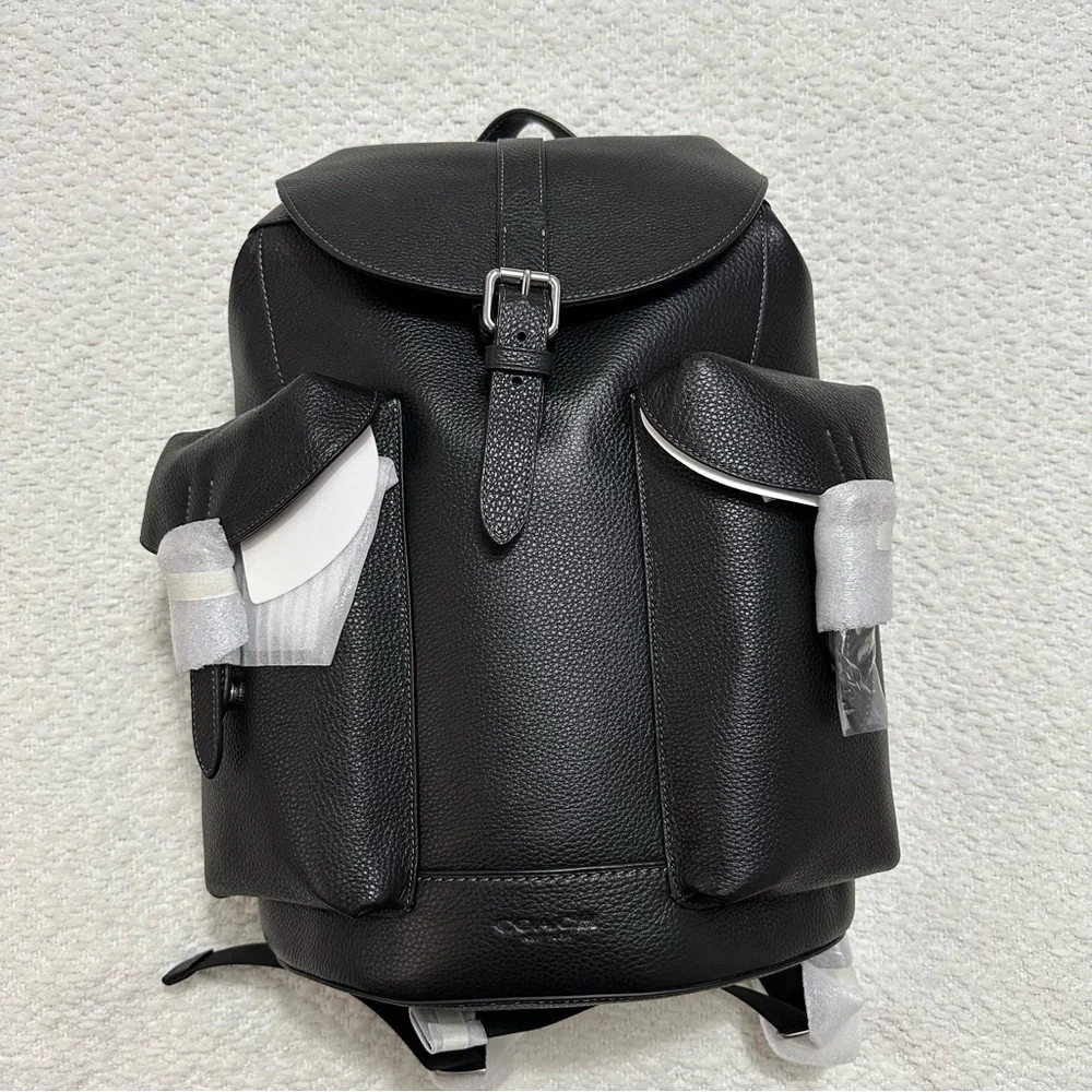 NWT Coach Warner Laptop Black Pebbled Leather Backpack Silver Hardware CW210
